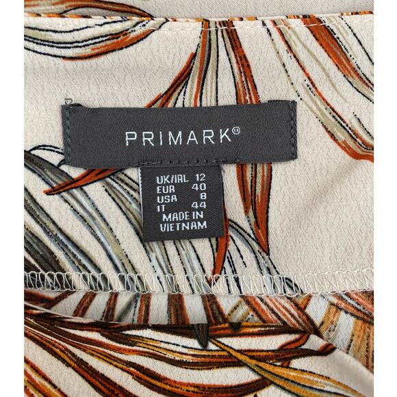 Primark Size 8 Brown Tan Palm Leaves Print Side Slit Button Midi Skirt Vintage - Picture 6 of 9